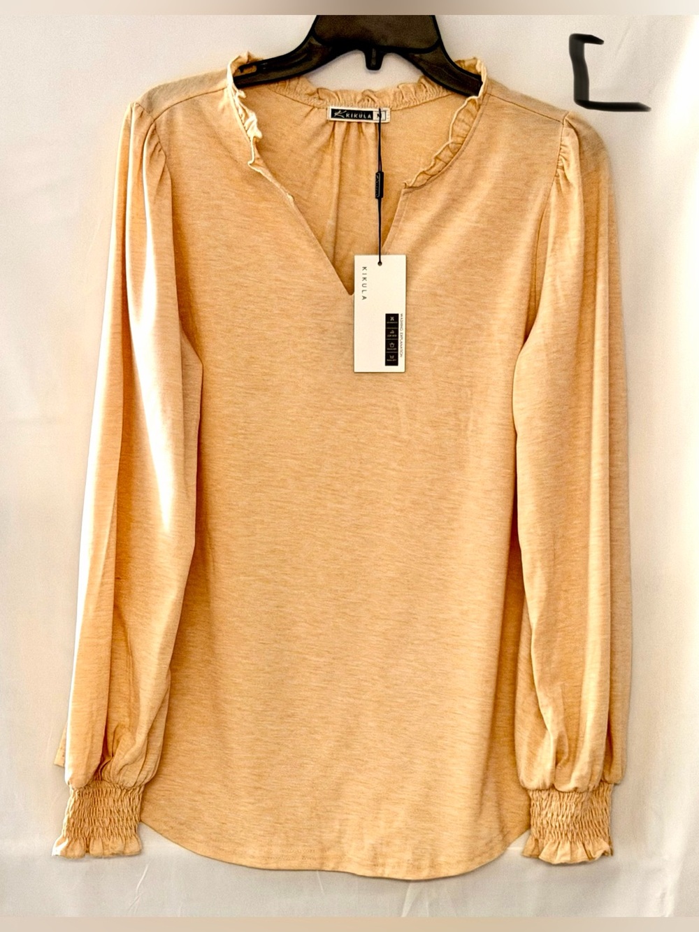 KUT from the Kloth Beige Ruffle-Neck Long Sleeve Blouse